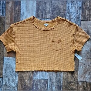 Pilcro NWT Short-Sleeve Waffle Knit Cropped Tee Yellow Size Small